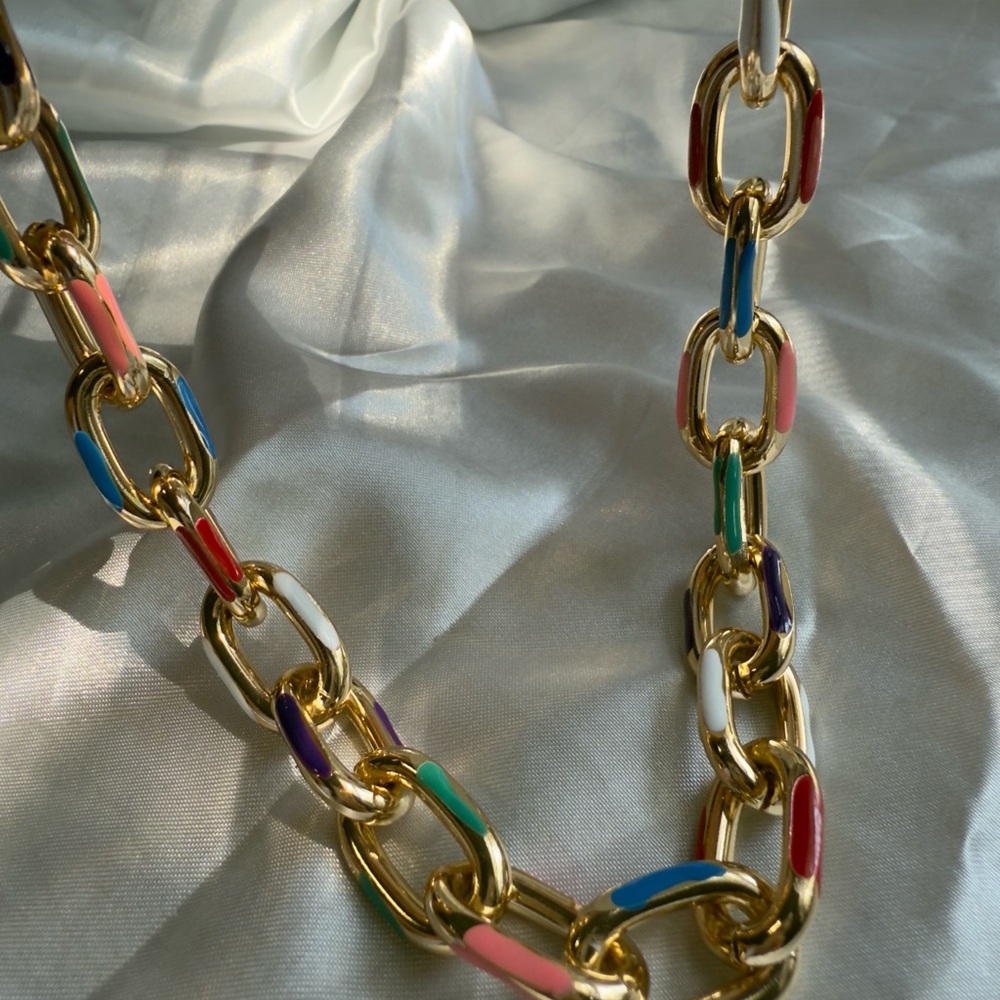 New! Women’s Free people Multicolor Gold Chain Necklace and Bracelet Set - Picture 15 of 17